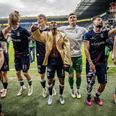 AGF-spillerne fejrer DM-guldet på Brøndby Stadion. Nu sigter klubben efter europæisk gruppespil. - Foto: Mads Claus Rasmussen/Ritzau Scanpix