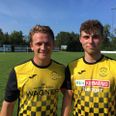 Rasmus Bang Rasmussen (th) scorede Nørager B’s første mål i 3-2 nederlaget til Skødstrup SF. Anfører Mads ”Pylle” Pedersen (tv) leverede en godkendt indsats på et Nørager hold, som spillede under niveau. Arkivfoto: Martin Schultz