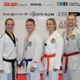 Moo Sa’s kamphold i Pinneberg fv: Coach Sanne Jensen, Mathias Bille, Emma Frølunde og Jonas Wulf. Privatfoto