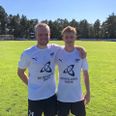 Martin ‘Speedy’ Holm Hansen (tv) scorede sit andet mål for FC Djursland, da han udlignende til 1-1 i kampen mod ASA, Aarhus. Frederik Laursen (th) sad udenfor med en skade. Arkivfoto