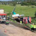 Onsdag sidst på eftermiddagen forulykkede en lastbil på Vestmotorvejen ved Ringsted. Foto: Presse-fotos.dk.