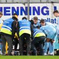 Randers-målmanden Patrik Carlgren mistede bevidstheden i kampen mod AC Horsens. Foto: Claus Fisker/Ritzau Scanpix