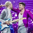 Det danske bidrag Fyr & Flamme på scenen med Eurovision 2021. Foto: Martin Sylvest / Ritzau Scanpix
