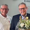 Lars Chalmer Rasmussen t.v. har overdraget præsidentkæden til Jørgen Steffensen. Pressebillede