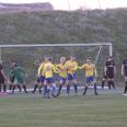 Mads Amstrup, som her ses i midten efter sin scoring til 1-1 mod Silkeborg KFUM, blev med to mål matchvinder i udekampen mod VRI. Arkivfoto: Øxenholt Foto