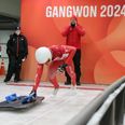 Daniel Kylmäluoma Pedersen deltog i disciplinen skeleton, hvor man med hovedet først drøner ned ad en bane på en slæde med 130 kilometer i timen. Foto: KBSF