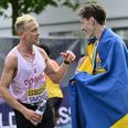 Jacob Sommer Simonsen med VM-vinderen Andreas Almgren. Foto: Sparta Atletik & Løb