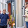 Lars Granild projektleder på forlaget Systime holder tale for Ole Schultz Larsen i forbindelse med prisoverrækkelsen, som fandt sted til Gyldendal Uddannelses efterårsreception. Pressefoto