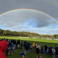 En flot regnbue over Brabrand Stadion på en uforglemmelig aften, hvor klubben slog Randers FC ud. Foto: Louise Nyvang Burmeister