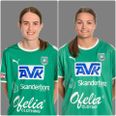 Højre back Stine Kristensen (tv) og venstre fløj Sarah Stougaard fortsætter hos Skanderborg Håndbold. Foto: Skanderborg Håndbold