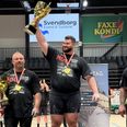 Emil Eriksen øverst på skamlen til Danmarks Stærkeste Mand Open 2026. Foto: Linea Lundsmann