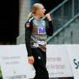 Målvogter Anna Veng havde en afgørende rolle i sejren søndag aften, hvilket blev kvitteret med en plads på Rundens Hold i Kvindeligaen. Foto: Ole Nielsen.
