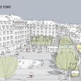 Sådan kan Vesterbro Torv komme til at se ud i fremtiden. På den sydlige vej skal der gøres god plads til cyklister og busser. Illustration: Aarhus Kommune