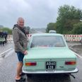 Poul Bech Sørensen fra Mariager kørte som den første bilist på landevejen ved Nordic Waste i hans mintgrønne Fiat 127