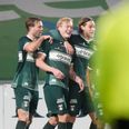 AGF's Tobias Bech scorede bech'e mål, da aarhusianerne søndag vandt 2-1 over lokalrivalerne fra Randers. En sejr der betyder, at AGF overvintrer på førstepladsen. Foto: Claus Fisker/Ritzau Scanpix