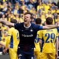 »Jeg håber, at vi som klub får succes. At vi gør de rette ting, får en god træningskultur, og at vi derigennem kan skabe nogle resultater sammen. Det ville være fantastisk at stå på et tidspunkt med holdet og kunne løfte et trofæ. Men det kræver hårdt arbejde, og det starter på træningsbanen,« siger Patrick Mortensen. Foto: Jens Dresling/Ritzau Scanpix