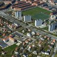 Der vil være et spor farbart i begge retninger mellem Stadion Allé og Dalgas Avenúe fra 24. juni og cirka en måned frem. Foto: Aerodan/Vejdirektoratet