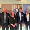 Claus Wistoft (nummer to fra h.) med tidligere modtagere af Ridderkorset: Ole Bjerregaard Hansen (2016) (yderst th.), Kirstine Bille (2018) og Gunnar Sørensen (2019). Pressefoto
