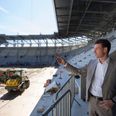 Borgmester Anders Winnerskjold ved rejsegildet for nyt stadion i Aarhus. Foto: Bo Amstrup/Ritzau Scanpix