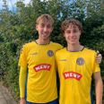 Bastian Smedegaard (th) blev matchwinner med to mål i TRIF’s 2-0 sejr over Ringkøbing IF. Mikkel Melgaard (tv) blev efter en fremragende forsvarsindsats valgt til kampens spiller. Privatfoto