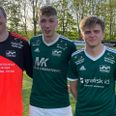 Målmand Christian Rygaard (tv) blev kampens spiller. Anders Peder ’AP’ Byskov og Sander Konggaard scorede målene i Vivild IF’s 2-0 sejr over Aarhus Fremad. Foto: Kurt Enevoldsen, Team Vivild.