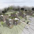 Sådan så det projekt ud, som en investor håbede at kunne gennemføre ved Skovvej/Kærgårdsvej/Damgårdsvej i Gram. Tegning: Laban Arkitekter
