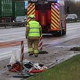 Motorvejen er spærret på grund af uheldet. Foto: Presse-fotos.dk.