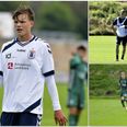 Daniel Thøgersen (tv.) og Benjamin Hvidt (nederst th.) var forleden gæster i AGF-podcasten Talehuset sammen med Sebastian Hausner. Her talte de blandt andet om forskellen på cheftrænerne Glen Riddersholm (arkivfoto ses øverst th. sammen med stortalentet Magnus Kaastrup) og David Nielsen. Fotos: FotoTrine, Vildmedfoto.dk