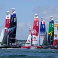 Den internationale sejlsportsbegivenhed Sail GP indtager Aarhus Havn i hele uge 33. I weekenden 20. og 21. august dyster otte hold i verdens hurtigste F50 katamaraner på vandet ud for Aarhus Ø. PR Foto.