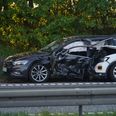 Den patruljebil, der var ude ved første uheld, blev ramt. Foto: Presse-fotos.dk.