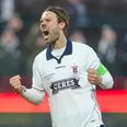 Patrick Mortensen i kampen mod Viborg. AGF vandt med meriterende 5-2 og AGF-anføreren skrev Superliga-historie. Foto: Mikkel Berg Pedersen/Ritzau Scanpix
