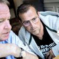 Forsvarsadvokat Henrik Hasseris Olesen og hans klient Herman Himle i København onsdag den 30. juni 2021. I 1987 blev en 20-årig tysk turist dræbt på en finsk færge. Onsdag er Herman Himle frifundet for drabet.. (Foto: Nils Meilvang/Ritzau Scanpix)