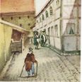 Synagogen i Vestergade malet af Frederik Visby. Hartvig Philip Rée er rabbineren, der taler med en trosfælle.