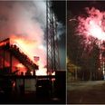 Både ind og uden for stadion blev der affyret fyrværkeri. Foto: Presse-fotos.dk