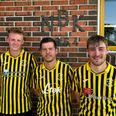 Nørager tre målscorere mod Vorup FB. Fra v.: Lasse ’Panenka’ Katholm, Kristoffer 'Bubber' Frandsen og Rasmus 'Ralle' Jensen. Foto: Nørager BK