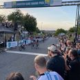 Daniel Stampe kaster cyklen frem og vinder Hadsten Gade Grand Prix foran Anders Foldager (i midten) og Mads Pedersen. Foto: jr