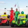 Rød og grøn. Mikkel Ryberg (til venstre) og Frank Laursen kæmpede sidste år mod hinanden i Legend Car Cuppen. Foto: FM Racing - Sportsphoto-dk.