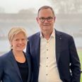 Lars Fournais, bestyrelsesformand i AGF, har netop præsenteret Katja Moesgaard som nyt medlem af bestyrelsen. Foto: AGF