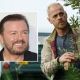 Ricky Gervais er vild med 'Hvide Sande'. Foto: Andy Kropa/Ritzau Scanpix og Martin Dam Kristensen/TV2.