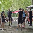 Friske løbere fra RunningNow foran mødested ved iskiosken ved Marienlundsvej i Risskov en noget varmere sommerdag. Foto: Rune Darling