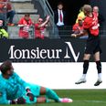 Albert Grønløkke jubler over sit første mål i fransk fodbold. Foto: Damien Meyer/AFP/Ritzau Scanpix