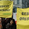 Demonstranter til den sejlende demonstration mod råstofindvinding i Øresund tidligere i år