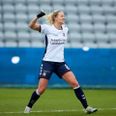 Sofie Bloch er noteret for fem mål i efterårets Gjensidige Kvindeliga i den hvide trøje. Foto: AGF